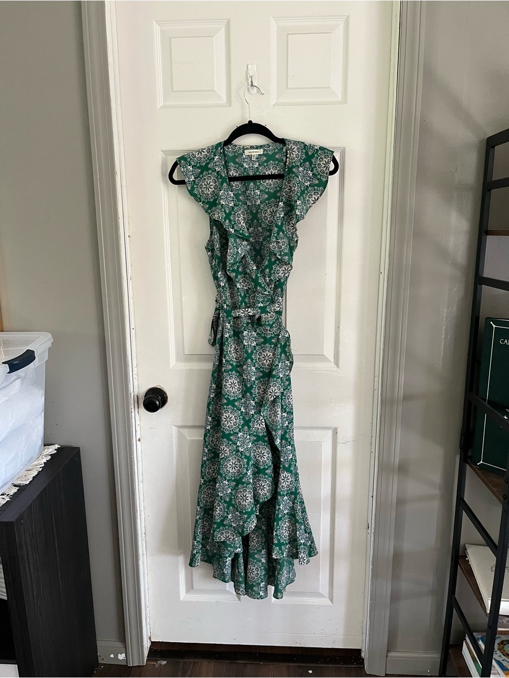 Max Studio Green Floral Ruffle Wrap Maxi Dress